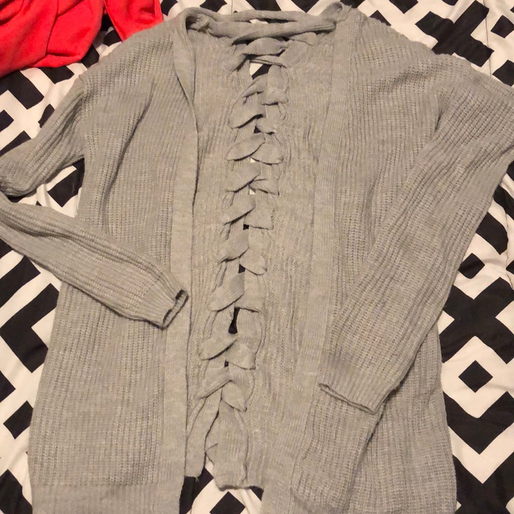 Grey super soft cardigan with ties in back